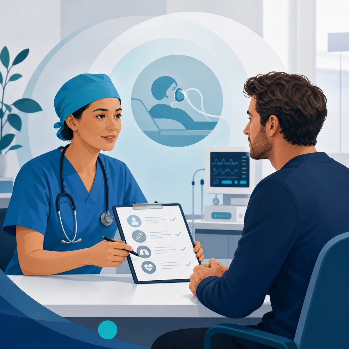 Editorial illustration of informed consent for anaesthesia