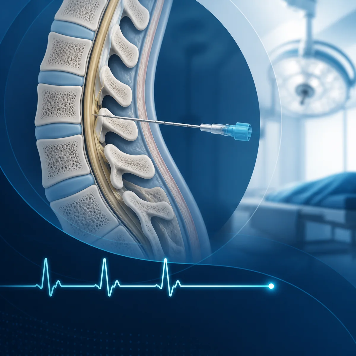 Editorial illustration of spinal anaesthesia safety and monitoring